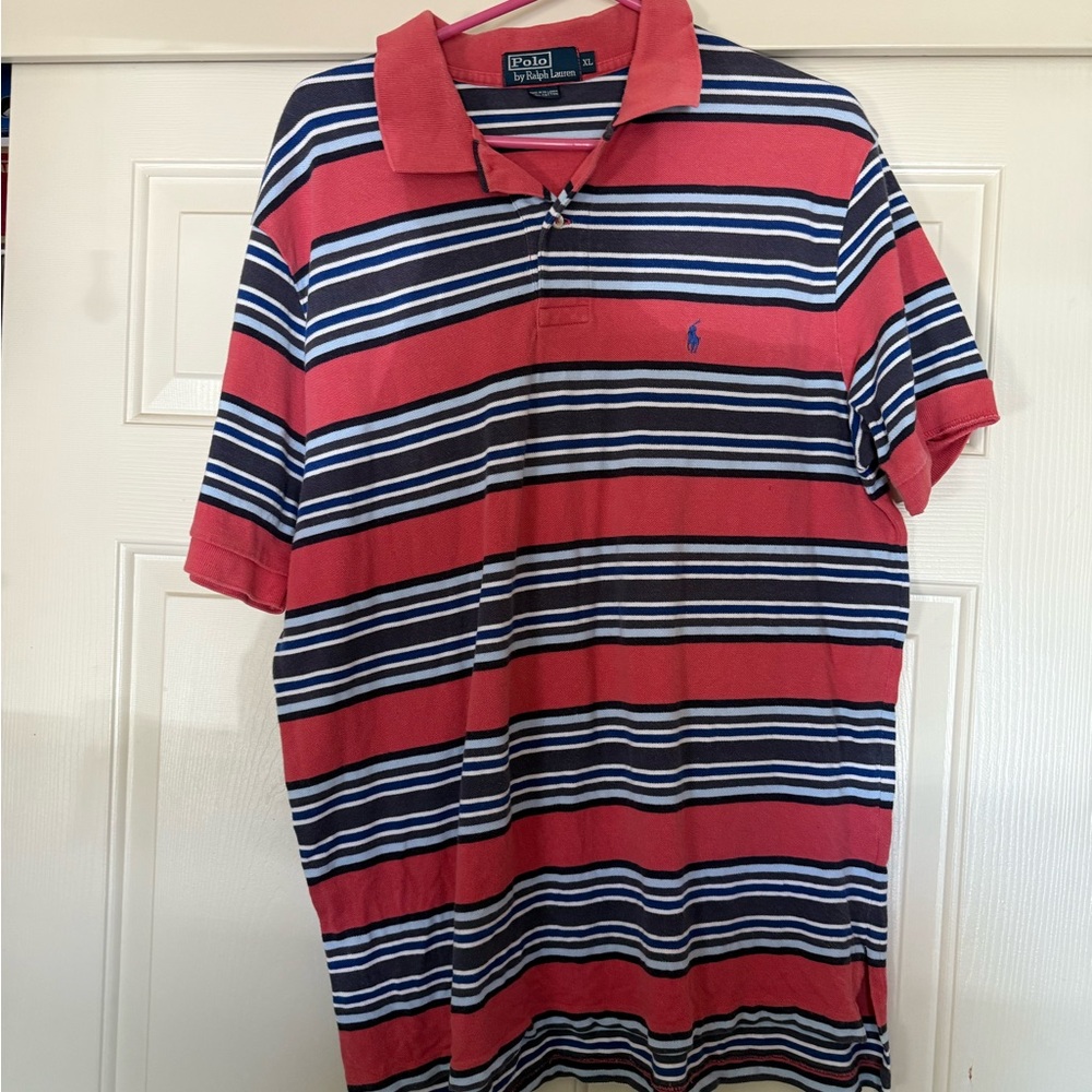 Polo by Ralph Lauren Men's Red and Blue Striped Polo Shirt